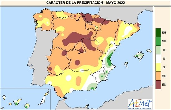 Porcentaje de precipitación acumulada en mayo de 2022 respecto al promedio de 1981-2021